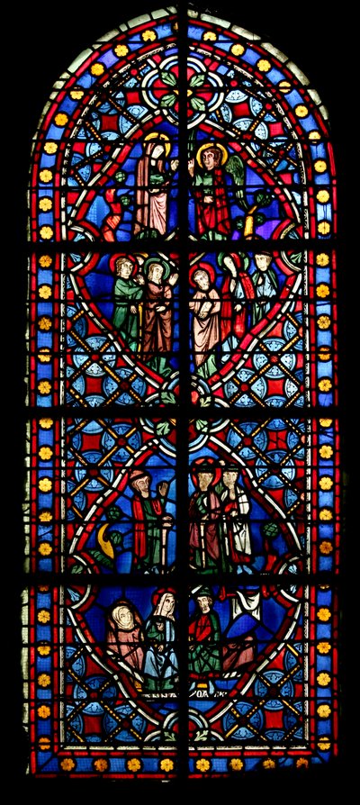 Window depicting the Annunciation, the Marriage of the Virgin, Anne and Joachim by French School